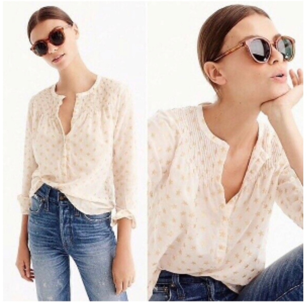 J.Crew Popover Shirt Metallic Star Gold Ivory